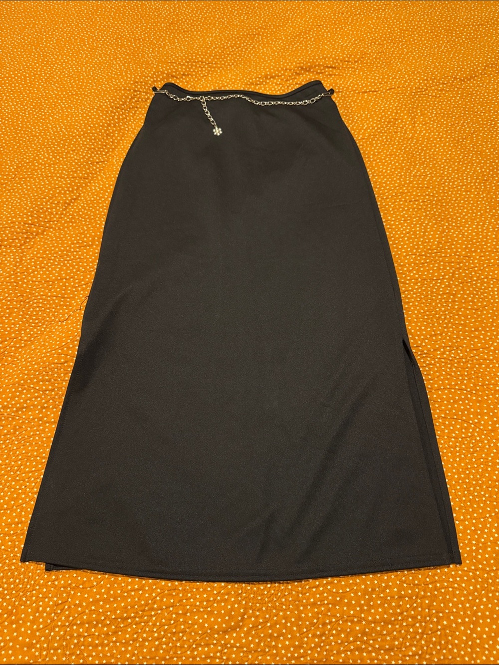 Vintage Y2K Amy Byer Black Maxi Skirt with Side Slit and Chain Detail